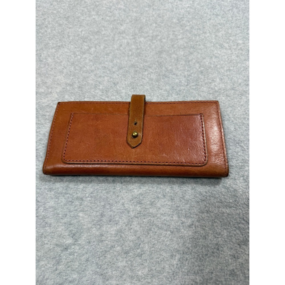 Madewell 1937 Leather Slim Long Bifold Wallet Cognac Brown Stud Tab Closure